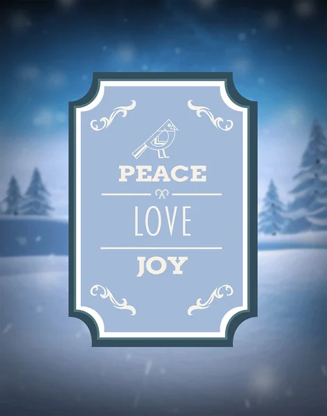 Ειρήνη αγάπη και τη χαρά του φορέα κατά χιονισμένο σκηνή — Διανυσματικό Αρχείο