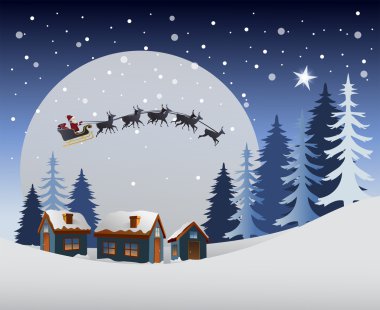 Noel Baba hediyeleri karlı manzarada teslim