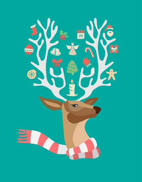 Festive reindeer with scarf vector — Stock Vector