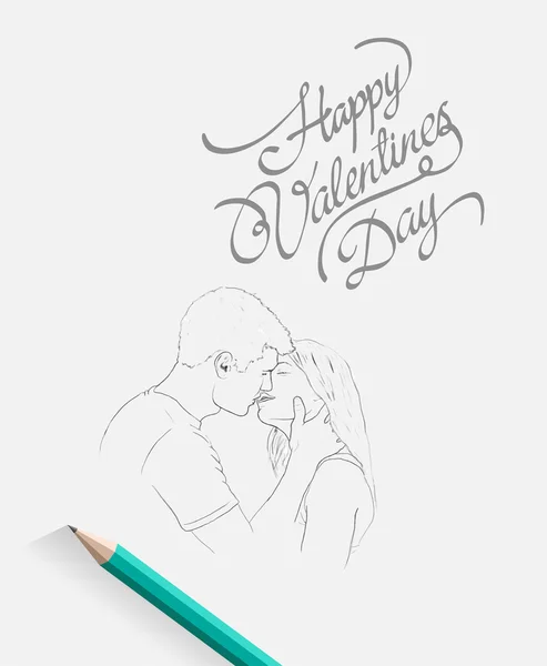 Croquis du couple embrassant avec crayon et message — Image vectorielle