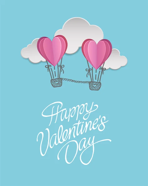 Happy Valentines vecteur de jour avec coeur montgolfières à air chaud — Image vectorielle