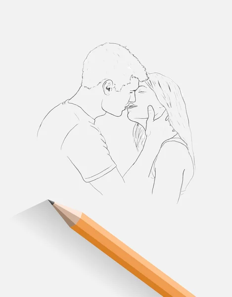 Skizze eines küssenden Paares mit Bleistift — Stockvektor