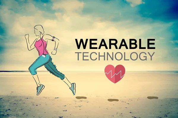 Wearable technology with jogging woman — Stock Vector