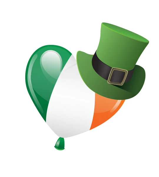 Bandera irlandesa globo con sombrero — Vector de stock