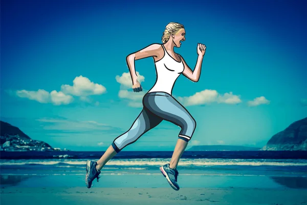 Woman jogging on beach — Stock Vector