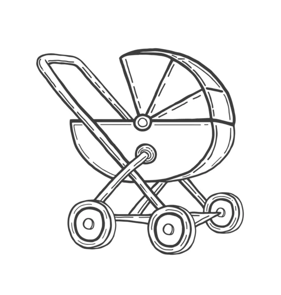 Hand drawn baby pram — Stock Vector