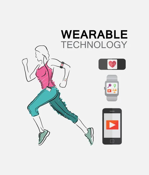 Nošení technologie s jogging žena — Stockový vektor