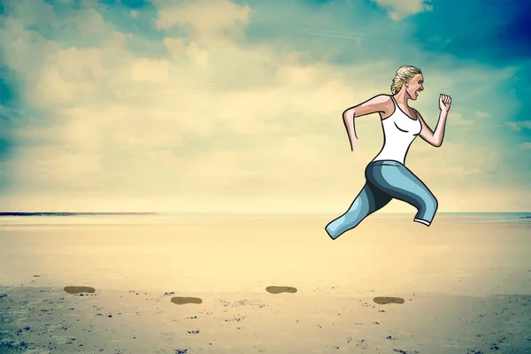 Žena jogging na pláži — Stockový vektor