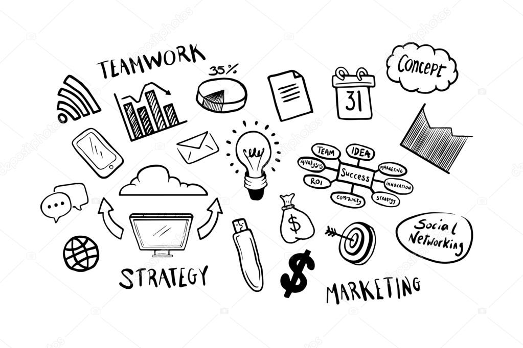 Business icons hand drawn