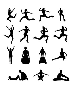 Silhouette of people working out clipart