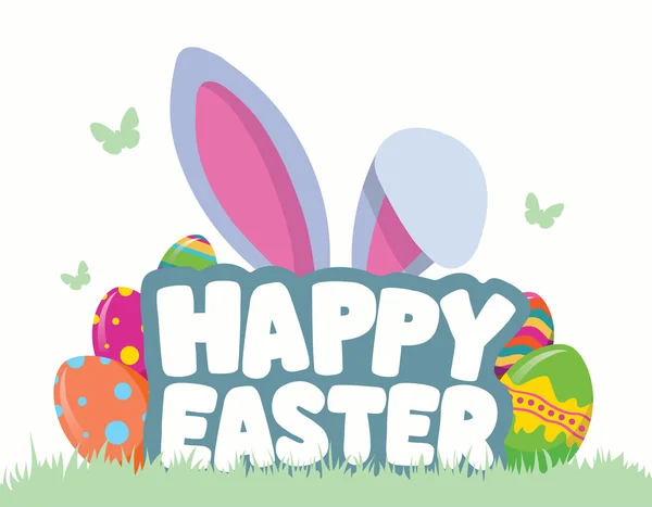 Cartão de Páscoa feliz com orelhas de coelho — Vetor de Stock