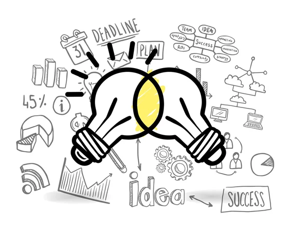 Light bulbs tegen brainstorm — Stockvector