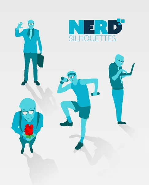 Nerd-Silhouetten auf Weiß — Stockvektor