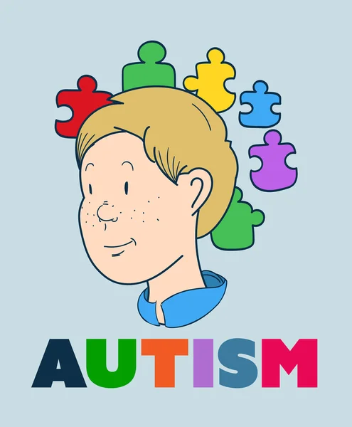 Sonriente chico con autismo — Vector de stock