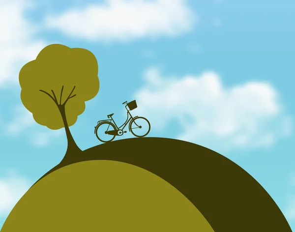 녹색 언덕에 자전거 — 스톡 벡터