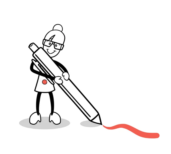 Kırmızı kalemle karikatür çizim — Stok Vektör