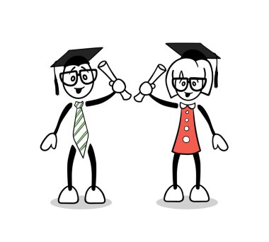 Cute cartoon students graduating with degrees clipart