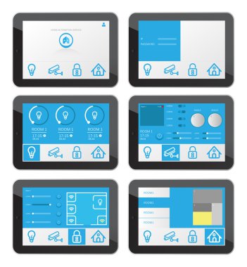 Ev güvenlik uygulaması arayüzü tablet ekranında