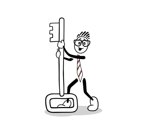 Roztomilý kreslený podnikatel drží klíč — Stockový vektor