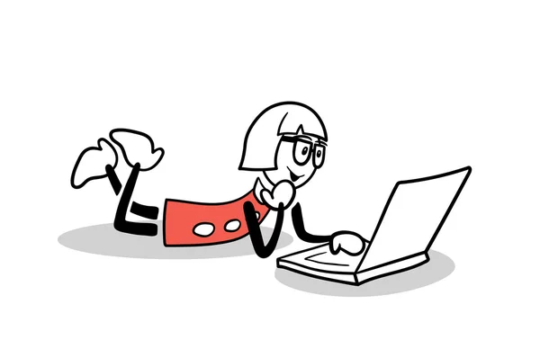 Cute cartoon zakenvrouw met behulp van laptop — Stockvector