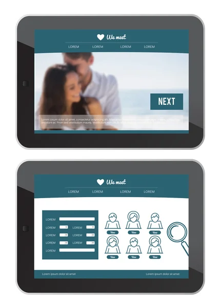 Tablet ekran arabirimde app dating — Stok Vektör
