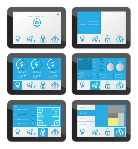 Home Security App-Schnittstelle auf dem Tablet-Bildschirm — Stockvektor