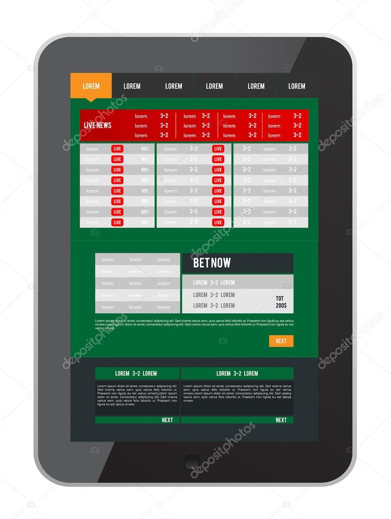 Sports betting app on tablet screen