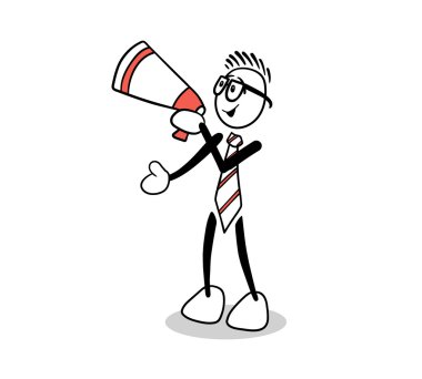 sevimli çizgi işadamı megafon kullanarak