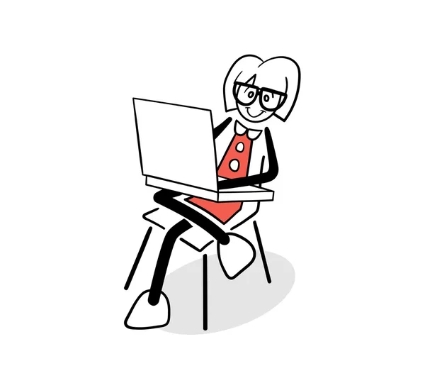 Cute cartoon businesswoman using laptop — Stock Vector