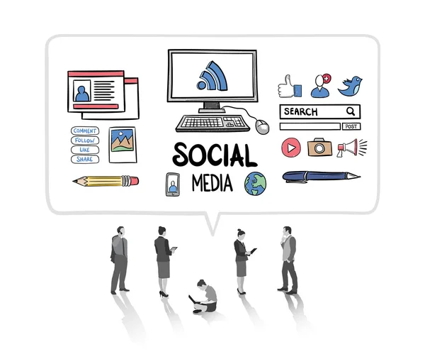 Iconos de redes sociales con gente de negocios — Vector de stock