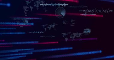 Veri akışları, radar kullanıcı arayüzü, harita çizgileri ve kod parçacıkları ile siyah boşluğu işgal eden arayüz. Fütürist, teknoloji, dijital, arayüz, kontrol paneli, görselleştirme, siber