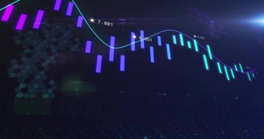 Gösterge panelinde çizgi ve çizgileri gösteren animasyon çizelgesi, bal peteği ve lens fişeğinin üzerinde etiketler var. Fütürist, dijital, analitik, arayüz, görselleştirme, teknoloji, soyut