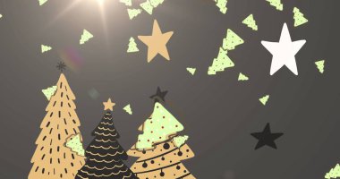 Noel ağaçlarının üzerine düşen Noel ağaçlarının görüntüsü. Noel, kış, gelenek ve kutlama konsepti dijital olarak oluşturulmuş imaj.