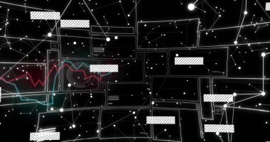 Beyaz düğümleri görselleştirmek, dijital boşlukta ağ oluşturan çizgiler, çerçeveler ve renkli çizgiler. Teknoloji, bağlantı, veri, analitik, fütüristik, dijital, yenilik