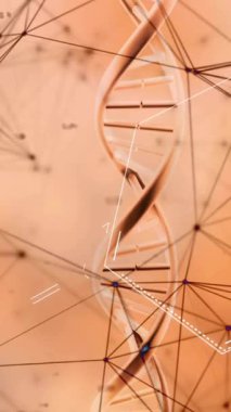 Kimyasal formülün animasyonu ve turuncu arka planda DNA ipliği. Bilim, teknoloji ve dijital arayüz kavramı dijital olarak oluşturulmuş video.