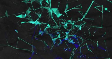 Ağ genişlerken, çizgiler dönerken, üçgenler hareket ederken ve tünel efektlerini gösterirken. Fütürist, soyut, teknoloji, yenilik, siber alan, dijital alarm, hareket