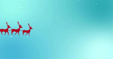 Sol ren geyiği şekline girmek kırmızı kızağı tetikliyor ve üç ren geyiği sağa doğru süzülerek hediyeler getiriyor. Şenlik, kış, hareket, siluet, mevsimlik, animasyon, manzara