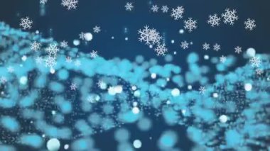 Kar taneleri sürükleniyor ve cyan çizgileri oluşum sahnesinde yükselirken sol merkezde dalgalar beliriyor. Dijital, soyut, geleceksel, ışık efektleri, hareket, teknoloji, bilim kurgu