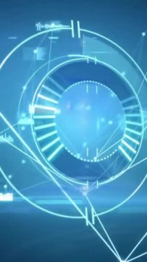 Karanlık arka plandaki bağlantı ağı üzerinden tarama alanının animasyonu. Küresel finans, iş, bağlantılar, hesaplama ve veri işleme kavramı dijital olarak oluşturulmuş video.