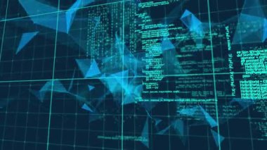 Yükselen kod akımlarıyla tetiklenen Cyan çokgen ağı sürükleniyor ve görselleştirme veri akışını parçalıyor. Soyut, teknoloji, dijital, ağ, gelecek, yenilik, siber güvenlik