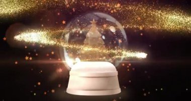 Altın yıldız konfetileri dünyanın her yerinde dolaşarak onu çevreleyerek altın ağacı oluşturuyorlar. Şenlik, tatil, aydınlanma, kış, kutlama, zarafet, sihir