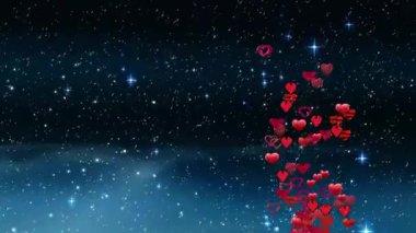 Sağ altta düz kırmızı kalpler beliriyor, kümeleniyor ve yükselerek kozmik aşk akışını gösteriyor. Romantik, ilahi, kaprisli, enerjik, ruhani, soyut, sevecen