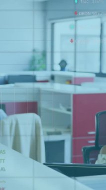 Ofisteki bir telefonda konuşan beyaz adamın borsa veri işleme animasyonu. Küresel ekonomi ve iş teknolojisi kavramı