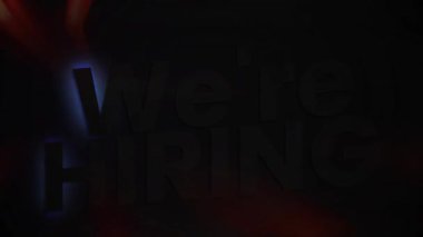 Kırmızı ve turuncu çizgiler parlayan harfler ortaya çıkıyor. İşe alım duyurusu yapıyoruz. Neon, dinamik, hareket, dijital, duyuru, canlı, fütürist