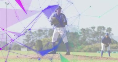 Spor atıcısı ağırlık değiştiriyor atış analizi için top tutucuya doğru hareket yolu oluşturuyor. Atletizm, rekabet, dinamik, takım çalışması, açık hava, enerji, spor