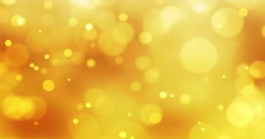 İlk altın diskler parlayan bokeh parçacıkları parlamak için çerçeve boyunca sürüklenirken ortaya çıkıyor. Lüks, zarafet, modern, soyut, dijital sanat, kutlama, cazibe