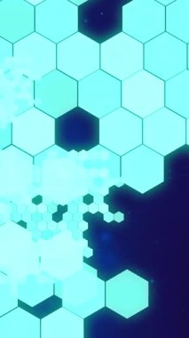 Animation of shapes moving and spots on blue background. Global science and digital interface concept digitally generated video.
