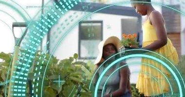 Annem tarlada diz çökerken deniz mavisi rengini süpürürken kızından portakal çiçeği alıyor. Bahçe işleri, aile, açık hava, doğa, yetiştirme, büyüme, botanik