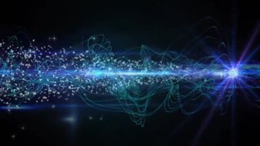 Dalgalanıyor, dallanıyor, parlıyor, noktaları birleştiriyor, dağılıyor, sesleri görselleştiriyor. Dijital sanat, soyut, fütüristik, hareket grafikleri, teknoloji, veri görselleştirme, aydınlatma