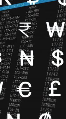 Ekran üzerinde simge ve veri işleme animasyonları. Küresel finans, iş, bağlantılar, hesaplama ve veri işleme kavramı dijital olarak oluşturulmuş video.